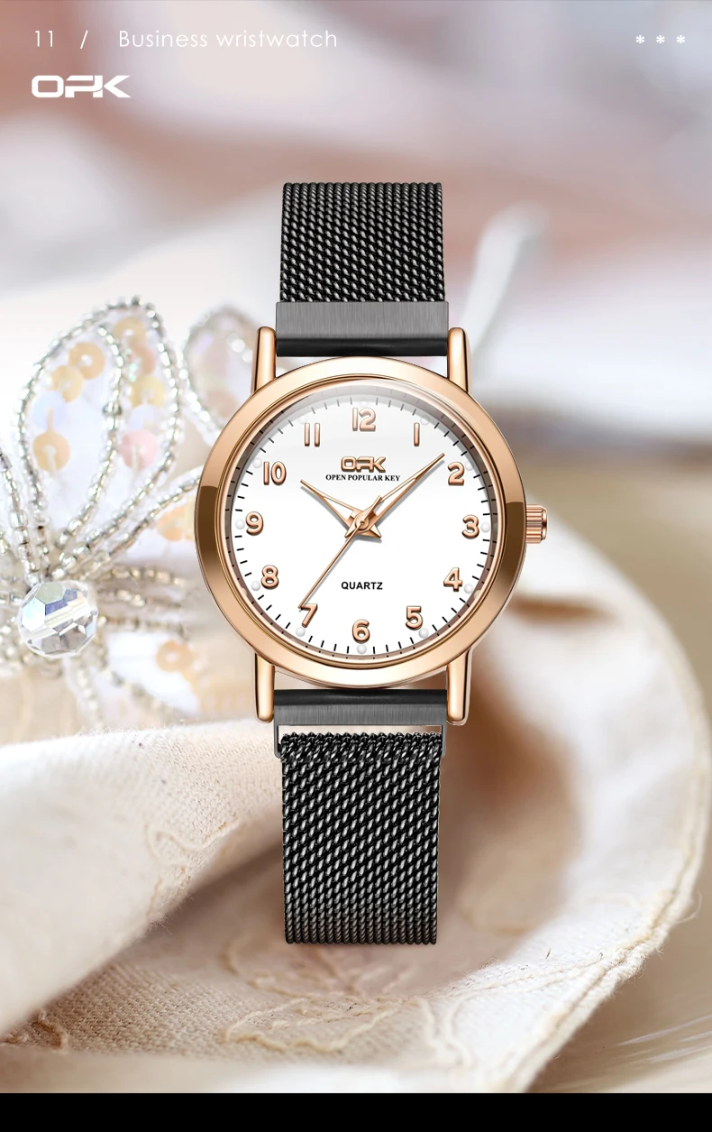 OPK 8115 Women's Watches Simple Fashion Oirginal Wristwatch for Female Stainless Steel Mesh Strap Waterproof Luminous Reloj