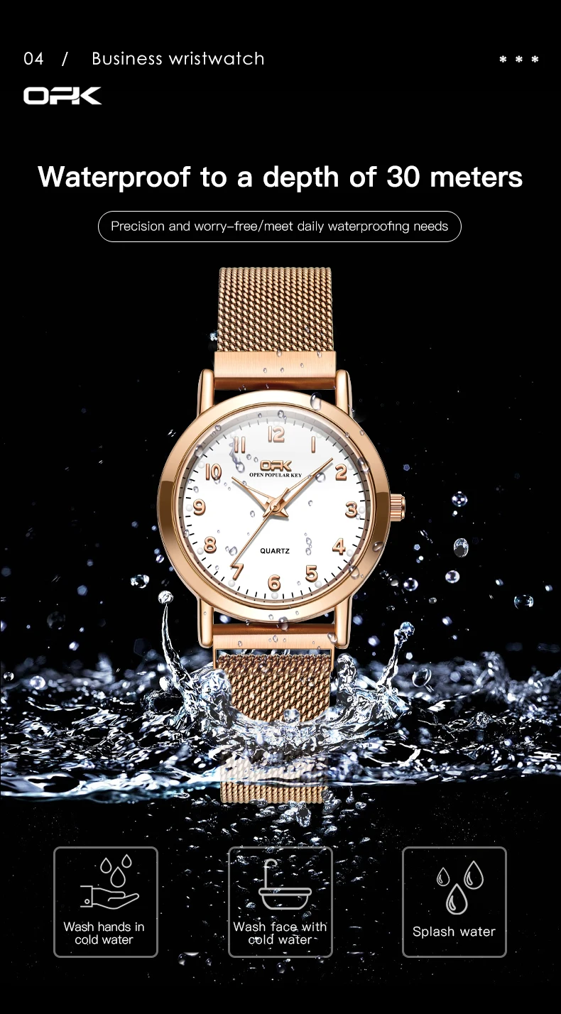 OPK 8115 Women's Watches Simple Fashion Oirginal Wristwatch for Female Stainless Steel Mesh Strap Waterproof Luminous Reloj