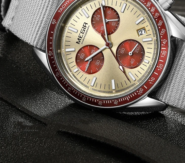 MEGIR New Luxury Men's Watches Canvas Weaving Strap Sport Automatic Chronograph Quartz Waterproof Wristwatch for Male 2247