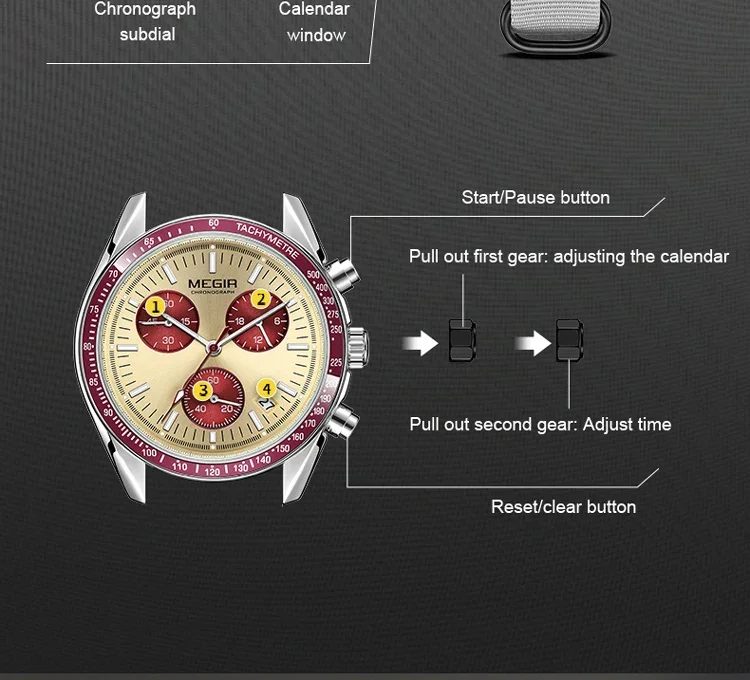MEGIR New Luxury Men's Watches Canvas Weaving Strap Sport Automatic Chronograph Quartz Waterproof Wristwatch for Male 2247