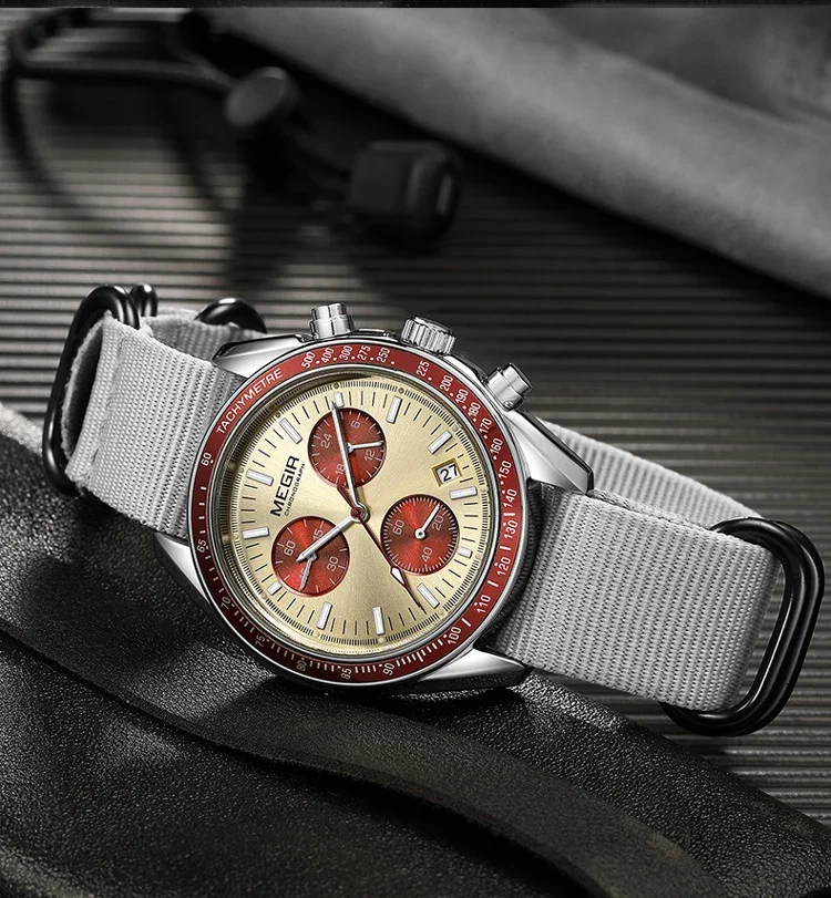 MEGIR New Luxury Men's Watches Canvas Weaving Strap Sport Automatic Chronograph Quartz Waterproof Wristwatch for Male 2247