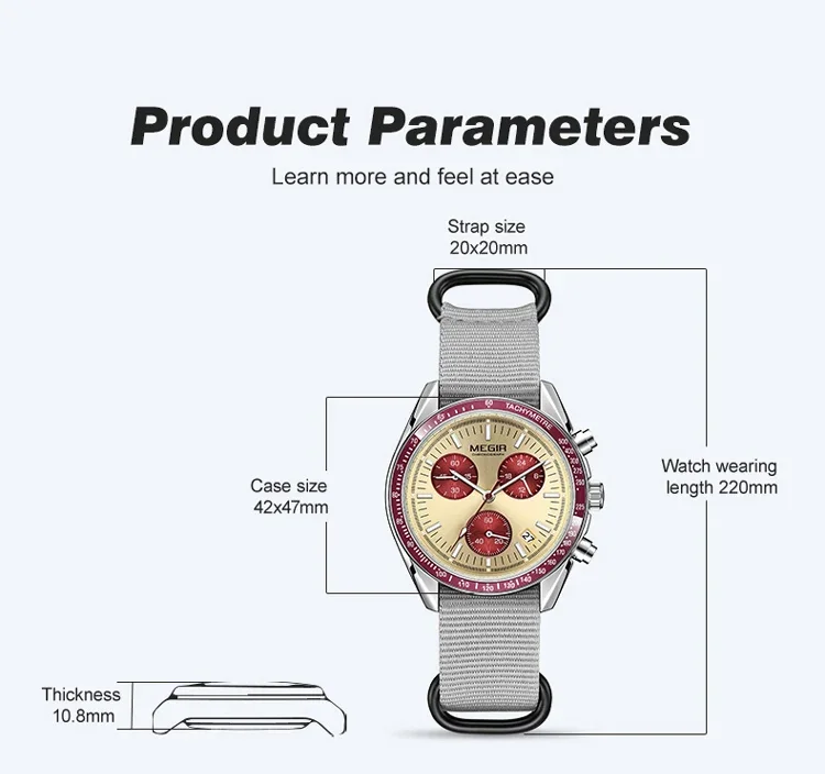 MEGIR New Luxury Men's Watches Canvas Weaving Strap Sport Automatic Chronograph Quartz Waterproof Wristwatch for Male 2247