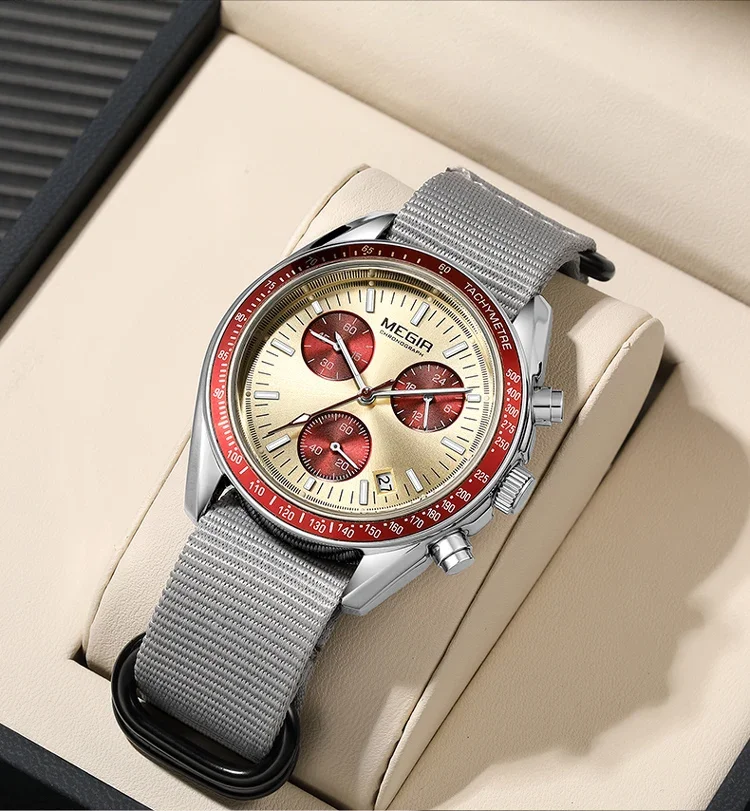 MEGIR New Luxury Men's Watches Canvas Weaving Strap Sport Automatic Chronograph Quartz Waterproof Wristwatch for Male 2247