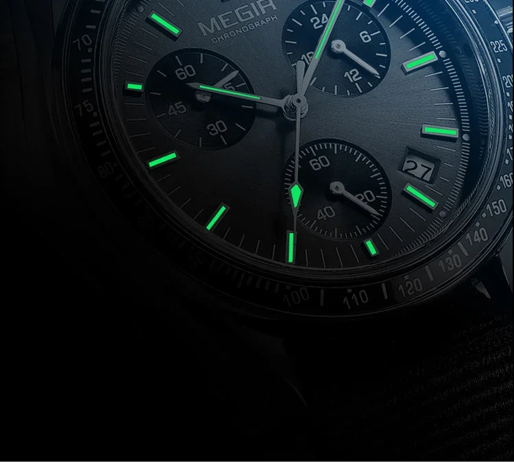MEGIR New Luxury Men's Watches Canvas Weaving Strap Sport Automatic Chronograph Quartz Waterproof Wristwatch for Male 2247
