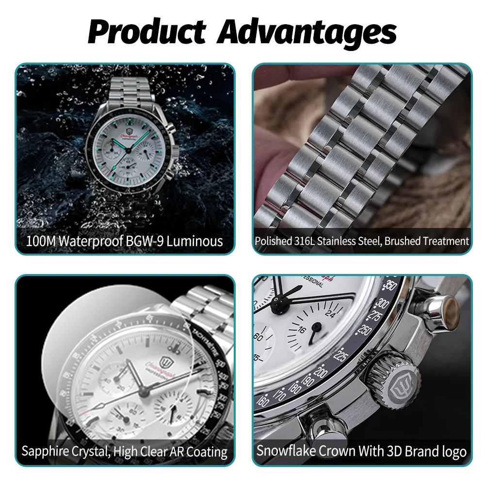 Watchdives New Wd1863 Quartz Men Watch VK63 Chronograph Bubble Sapphire Waterproof 39Mm Steel Top Brand Luxury Business Watch