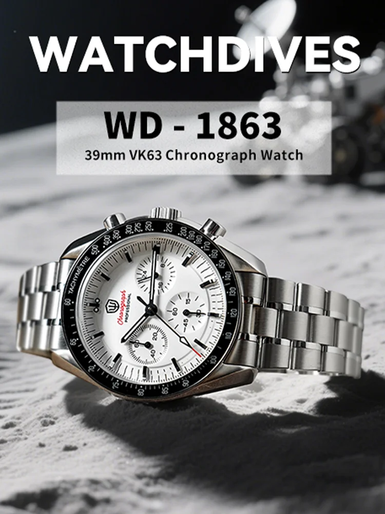 Watchdives New Wd1863 Quartz Men Watch VK63 Chronograph Bubble Sapphire Waterproof 39Mm Steel Top Brand Luxury Business Watch