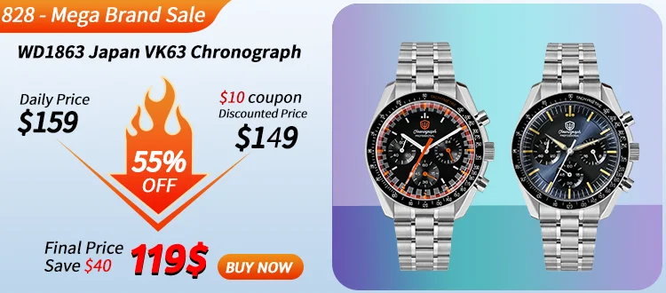 Watchdives New Wd1863 Quartz Men Watch VK63 Chronograph Bubble Sapphire Waterproof 39Mm Steel Top Brand Luxury Business Watch