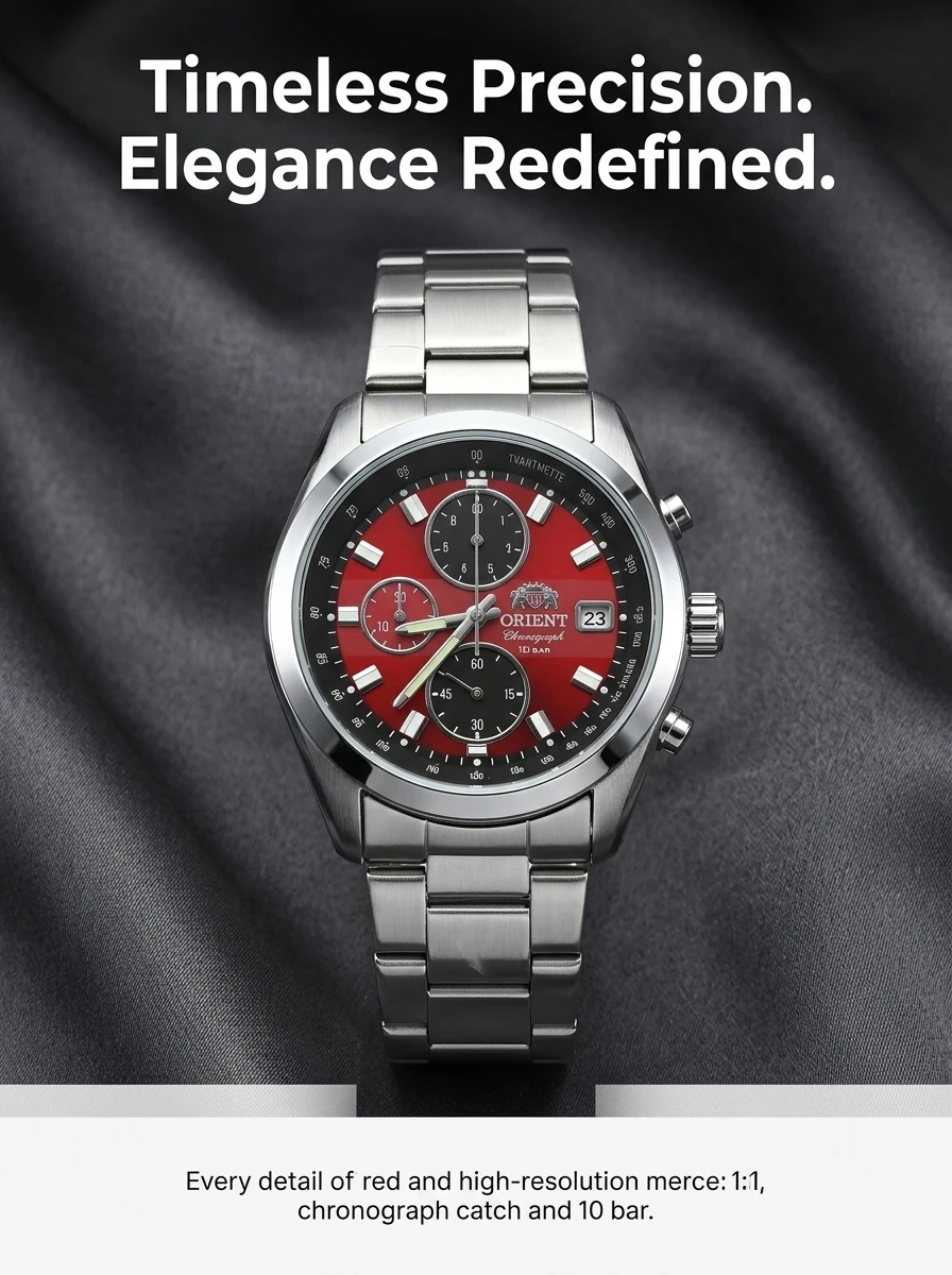 Japan Orient Quartz Chronograph Men Watch Tachymeter Date 100M Waterproof Stainless Steel Sports Wristwatch