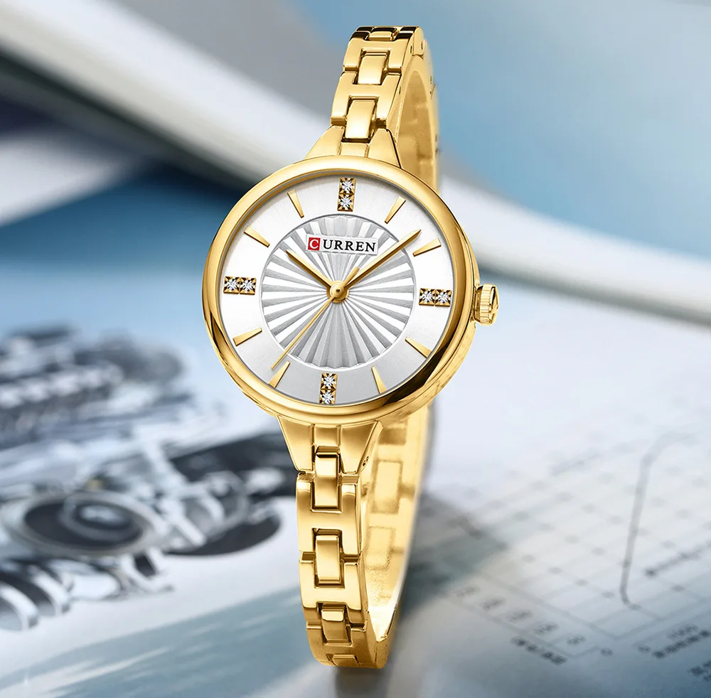 CURREN 9097 Top Brand Women's Quartz Watch Fashion Casual Gold Silver Waterproof Stainless Steel Strap Women's Elegant Watch