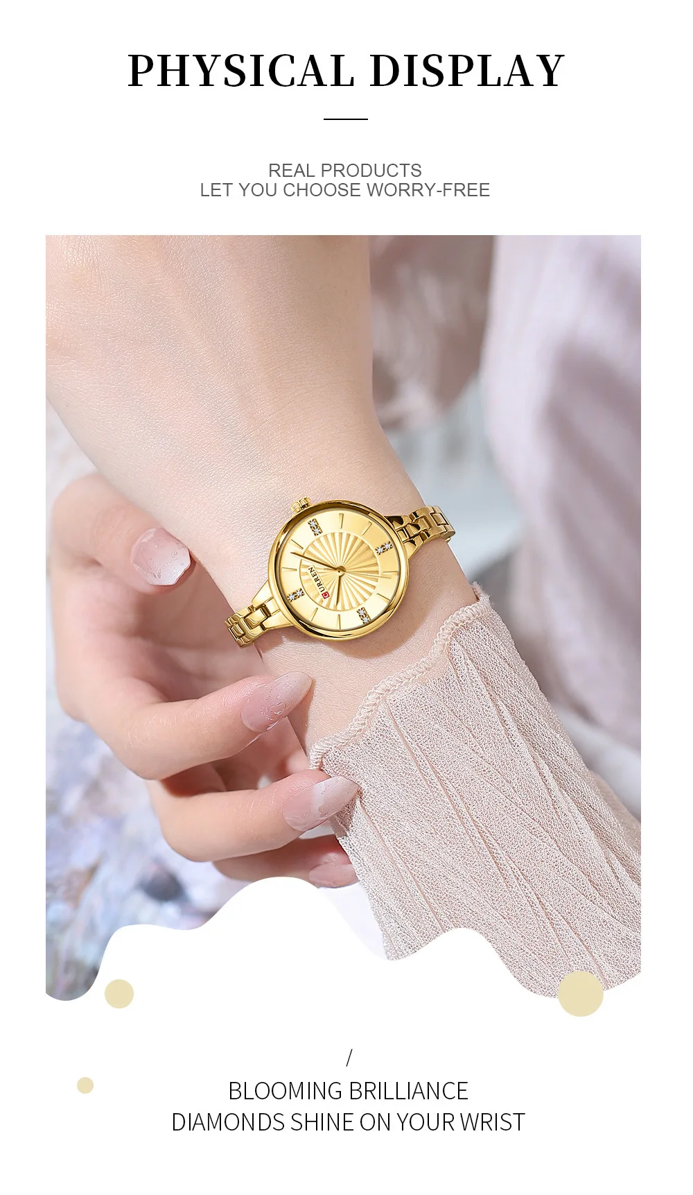 CURREN 9097 Top Brand Women's Quartz Watch Fashion Casual Gold Silver Waterproof Stainless Steel Strap Women's Elegant Watch