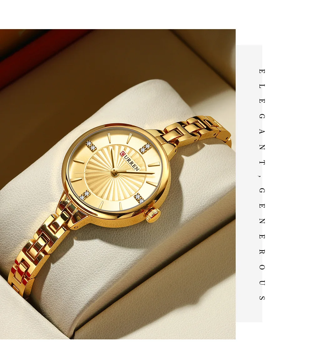 CURREN 9097 Top Brand Women's Quartz Watch Fashion Casual Gold Silver Waterproof Stainless Steel Strap Women's Elegant Watch