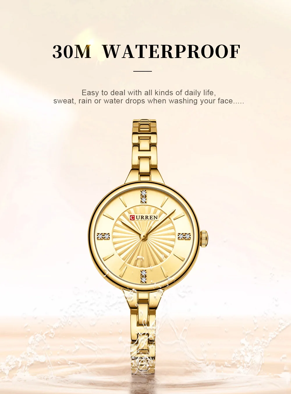 CURREN 9097 Top Brand Women's Quartz Watch Fashion Casual Gold Silver Waterproof Stainless Steel Strap Women's Elegant Watch