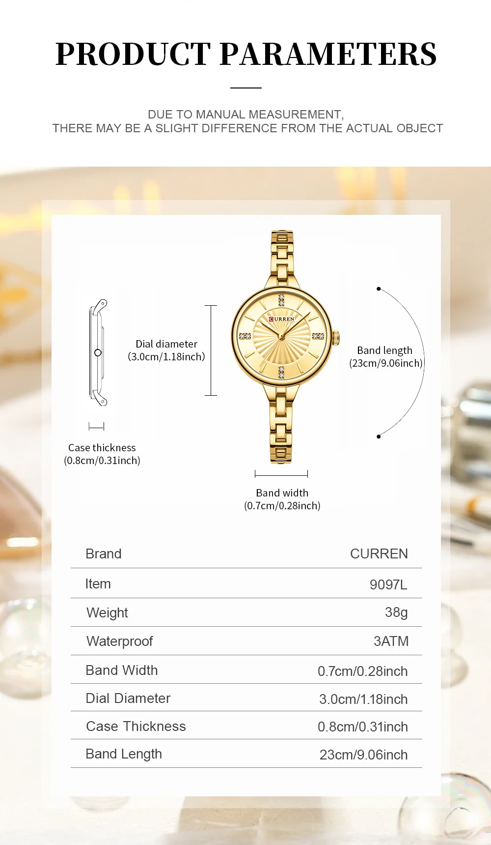 CURREN 9097 Top Brand Women's Quartz Watch Fashion Casual Gold Silver Waterproof Stainless Steel Strap Women's Elegant Watch
