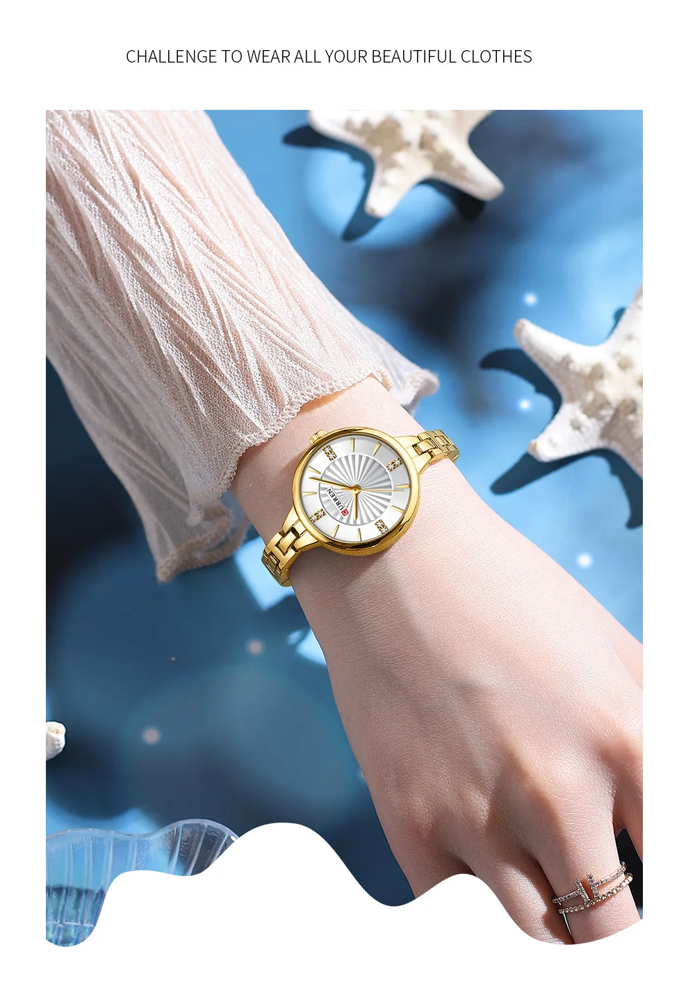 CURREN 9097 Top Brand Women's Quartz Watch Fashion Casual Gold Silver Waterproof Stainless Steel Strap Women's Elegant Watch