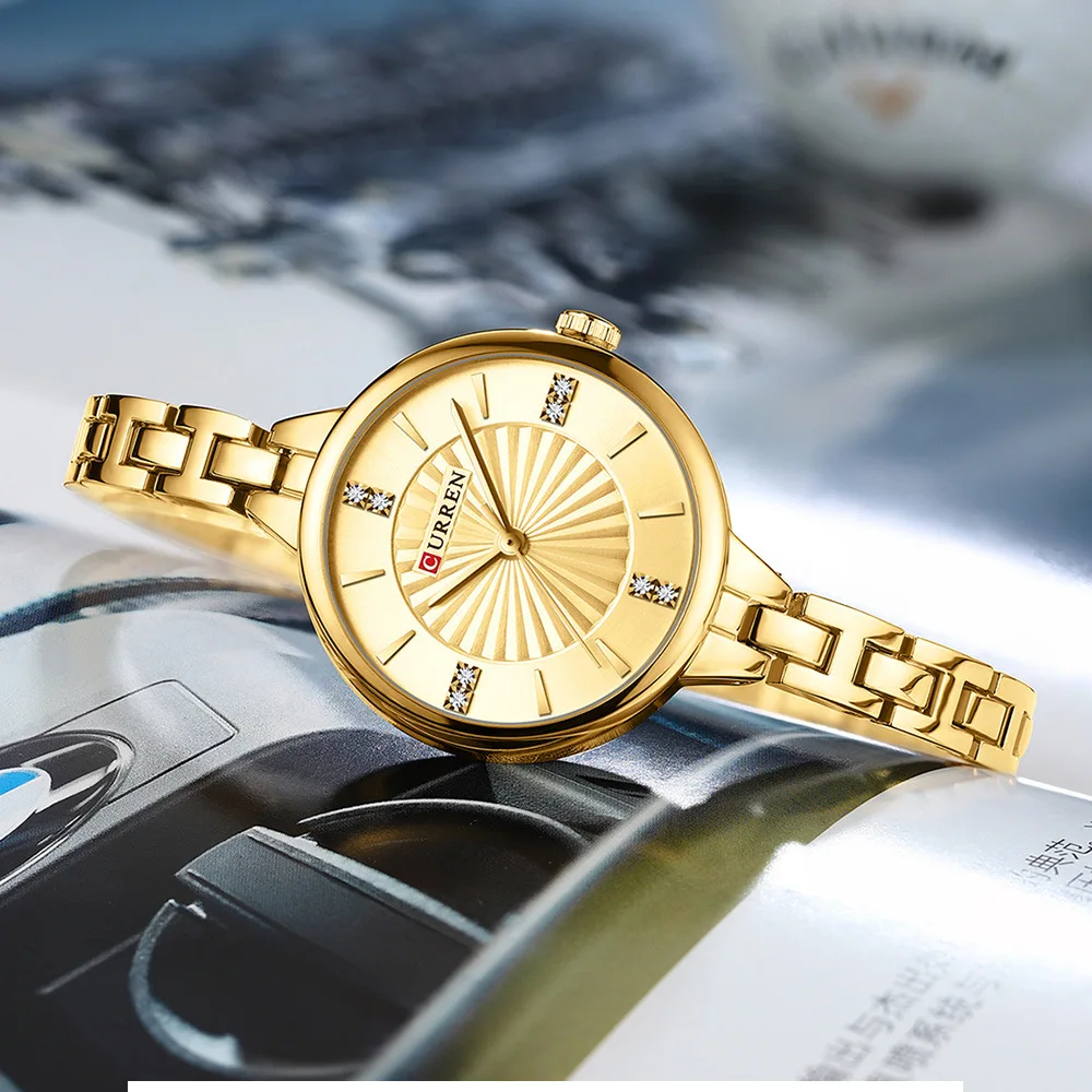 CURREN 9097 Top Brand Women's Quartz Watch Fashion Casual Gold Silver Waterproof Stainless Steel Strap Women's Elegant Watch