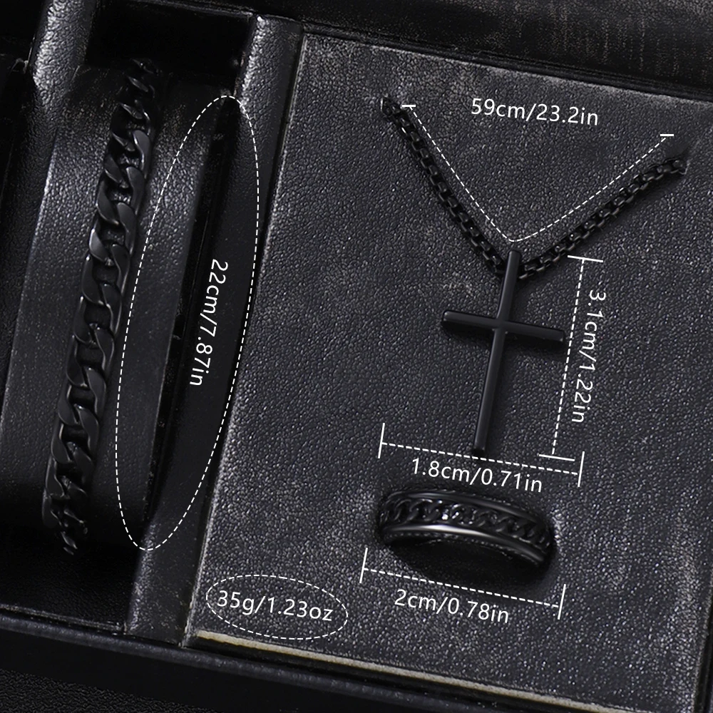 4PCS Business Men's Gift Box Watch Set Fashion Trend Quartz Watch Bracelet Necklace Ring Set Perfect Gift Set for Friends or Dad