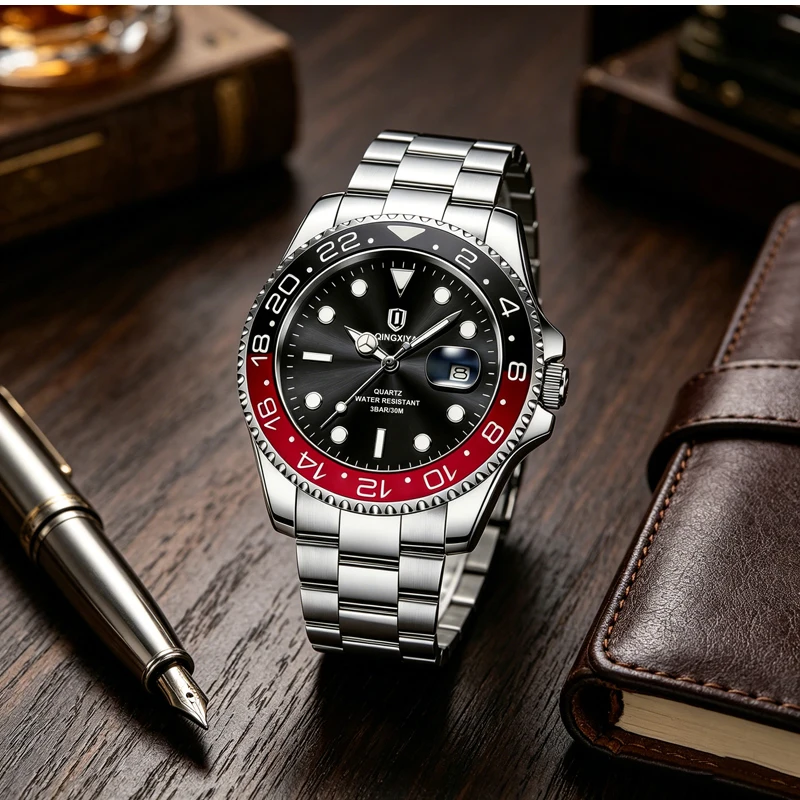 QINGXIYA Top Original Men Quartz Watches for Men Waterproof Calendar Stainless Steel Quartz Men Luxury Watch Luminous Wristwatch