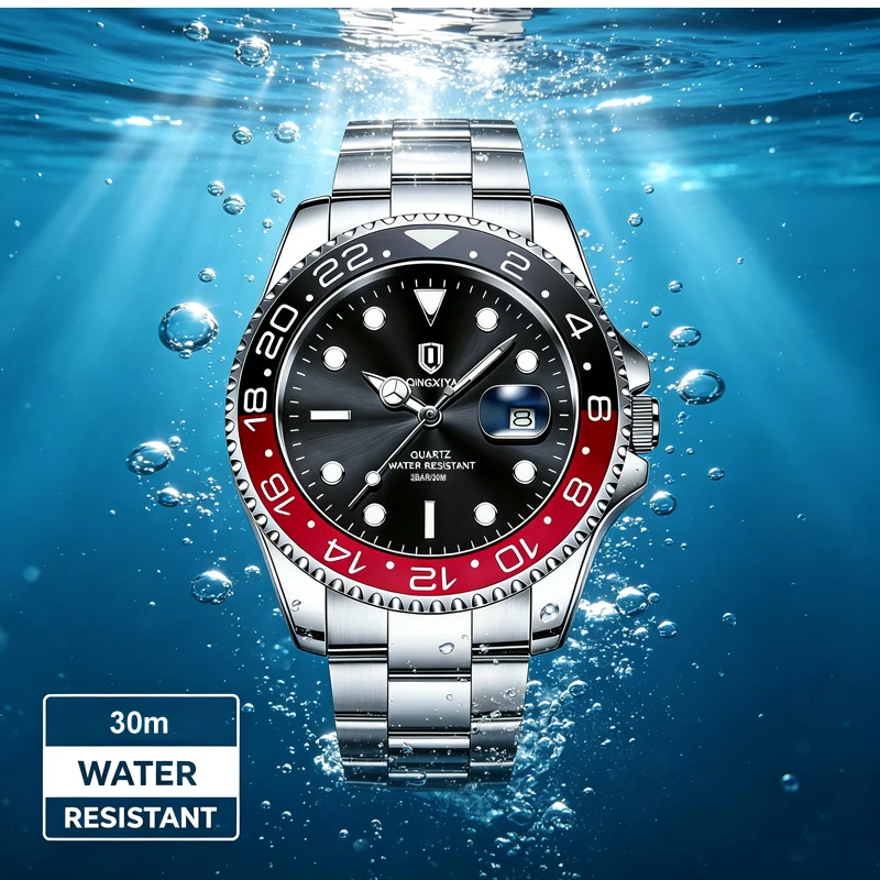 QINGXIYA Top Original Men Quartz Watches for Men Waterproof Calendar Stainless Steel Quartz Men Luxury Watch Luminous Wristwatch