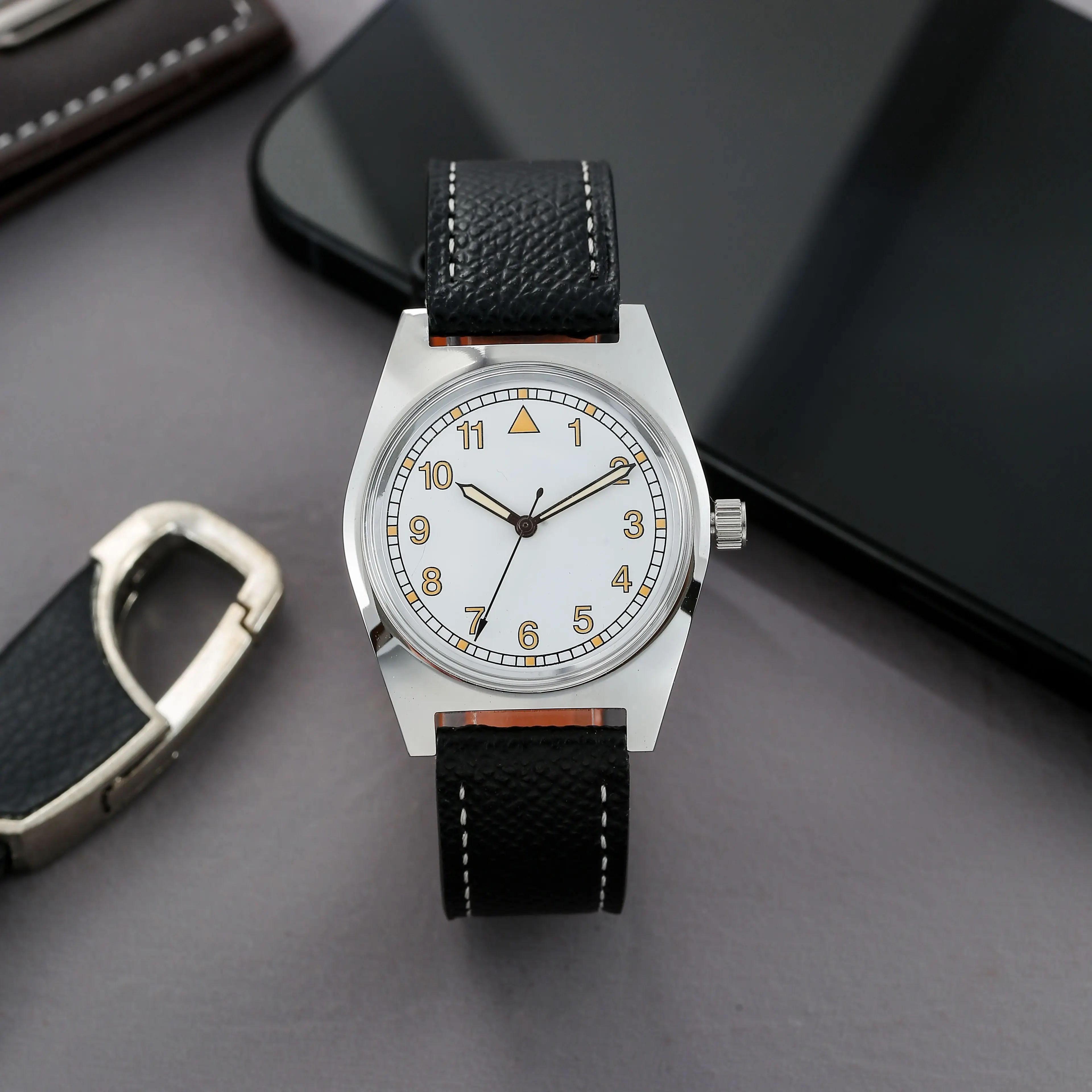 7120 Pilot's Mechanical Watch - 36mm Manual Winding, Retro Aviator Style for Men