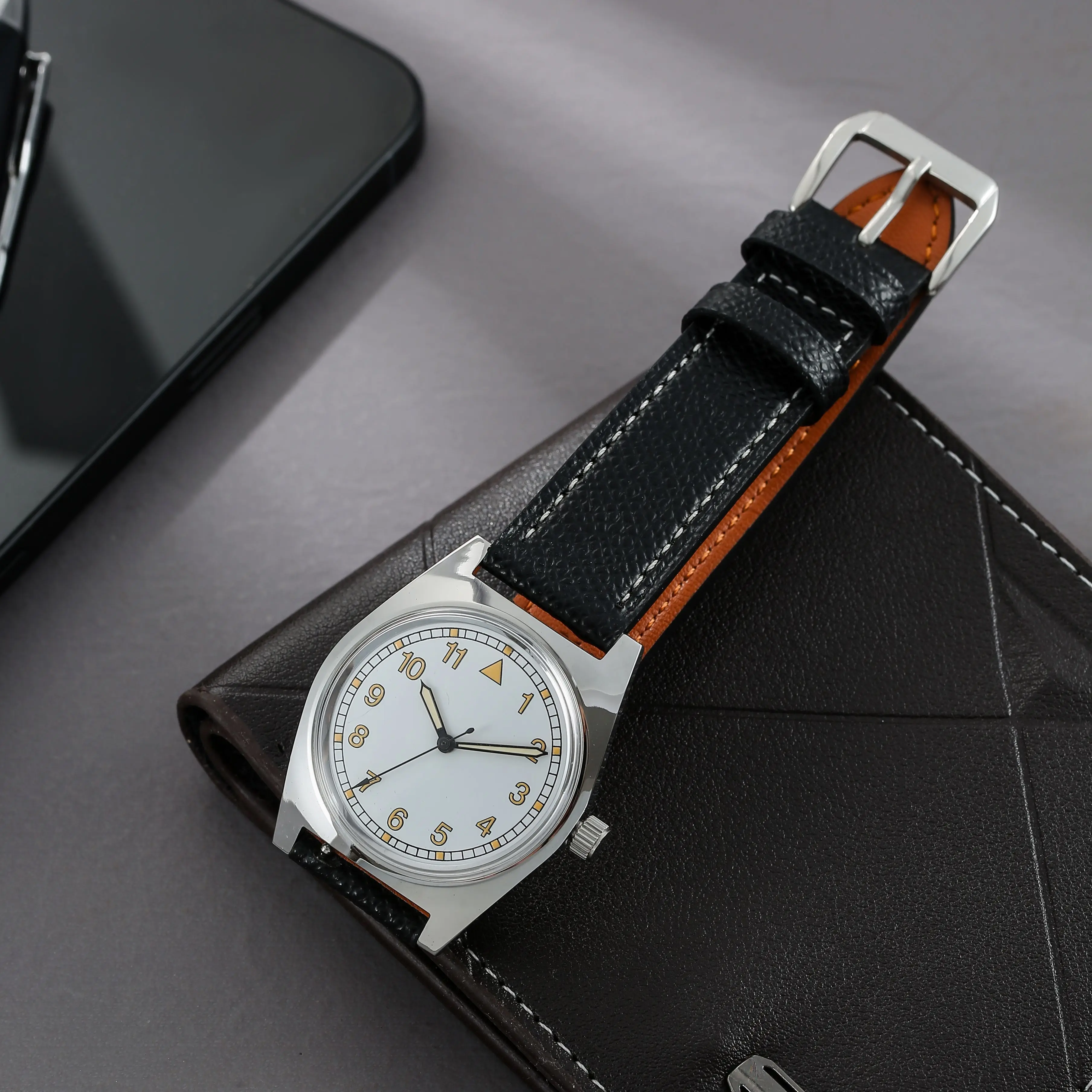 7120 Pilot's Mechanical Watch - 36mm Manual Winding, Retro Aviator Style for Men