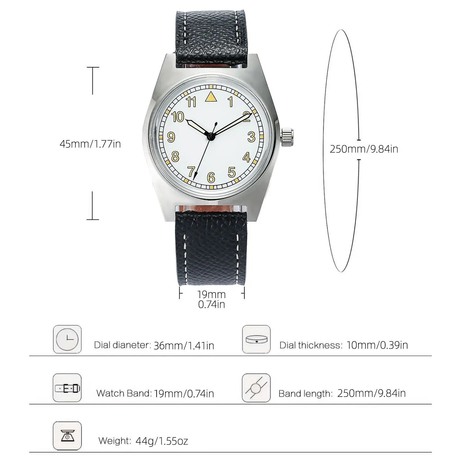 7120 Pilot's Mechanical Watch - 36mm Manual Winding, Retro Aviator Style for Men