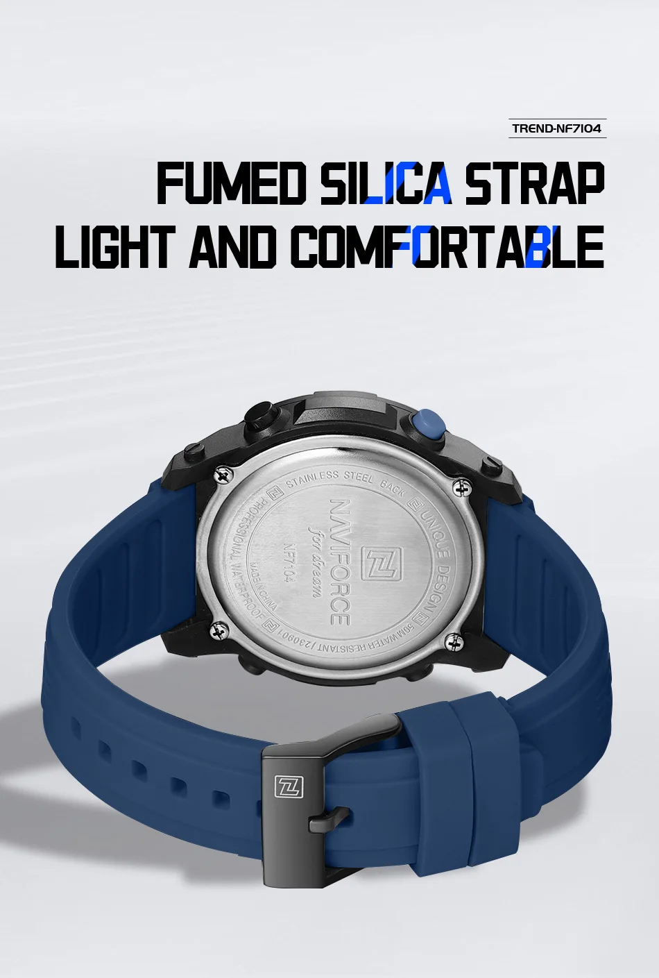 Naviforce 7104 Luxury Men Fashion Watch Water Resistant Wristwatches Silicone Strap LCD Electronic Clock Relogio Masculino