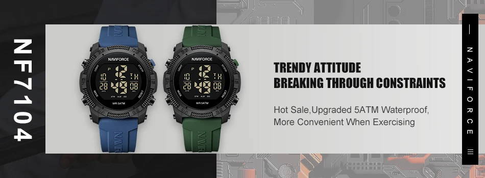 Naviforce 7104 Luxury Men Fashion Watch Water Resistant Wristwatches Silicone Strap LCD Electronic Clock Relogio Masculino
