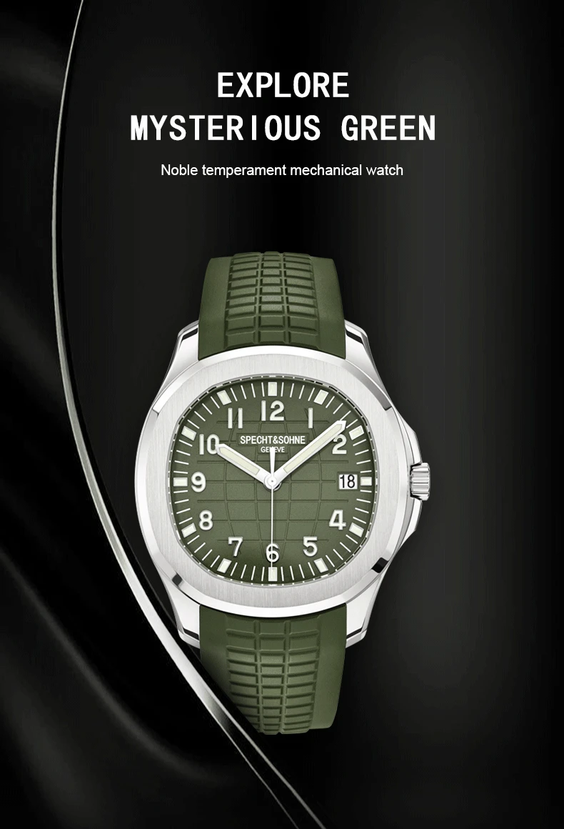 Specht&Sohne Brand Automatic Mechanical Watches Sports Wristwatches Green Sapphire Luminous 50M Waterproof Relogio Masculino