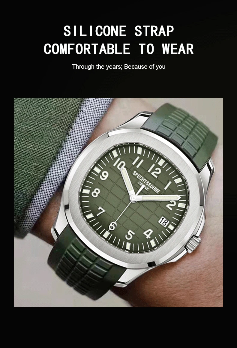 Specht&Sohne Brand Automatic Mechanical Watches Sports Wristwatches Green Sapphire Luminous 50M Waterproof Relogio Masculino