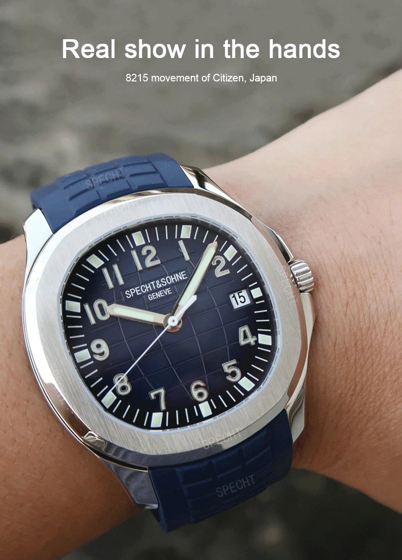 Specht&Sohne Brand Automatic Mechanical Watches Sports Wristwatches Green Sapphire Luminous 50M Waterproof Relogio Masculino