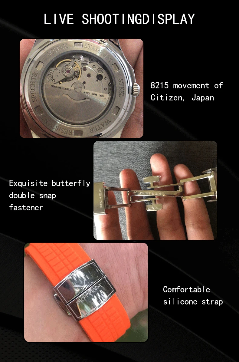 Specht&Sohne Brand Automatic Mechanical Watches Sports Wristwatches Green Sapphire Luminous 50M Waterproof Relogio Masculino