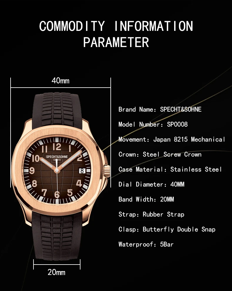Specht&Sohne Brand Automatic Mechanical Watches Sports Wristwatches Green Sapphire Luminous 50M Waterproof Relogio Masculino