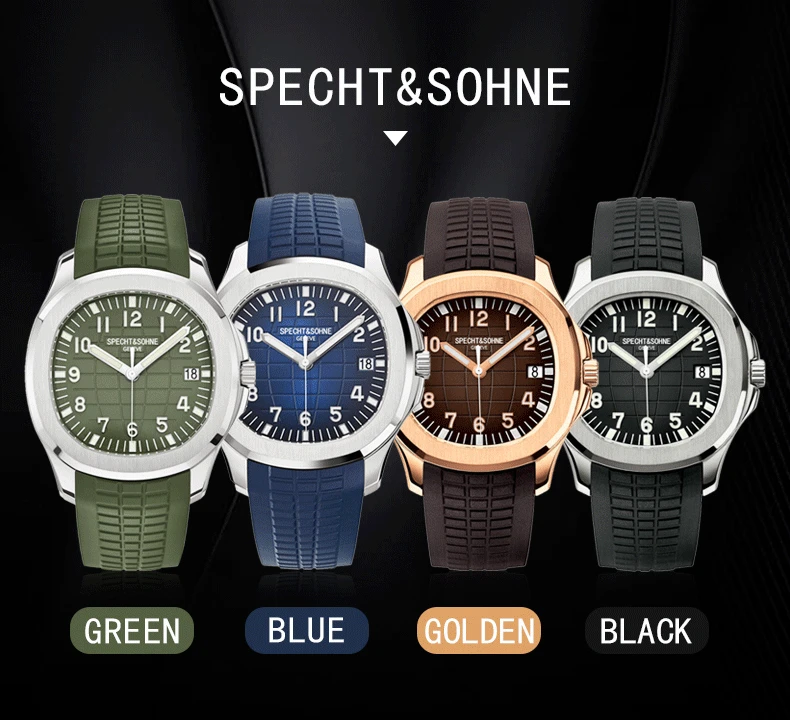 Specht&Sohne Brand Automatic Mechanical Watches Sports Wristwatches Green Sapphire Luminous 50M Waterproof Relogio Masculino