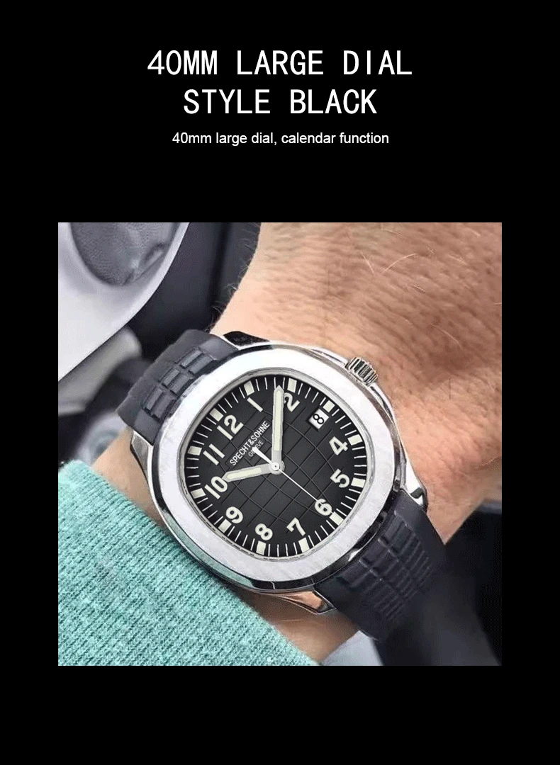 Specht&Sohne Brand Automatic Mechanical Watches Sports Wristwatches Green Sapphire Luminous 50M Waterproof Relogio Masculino