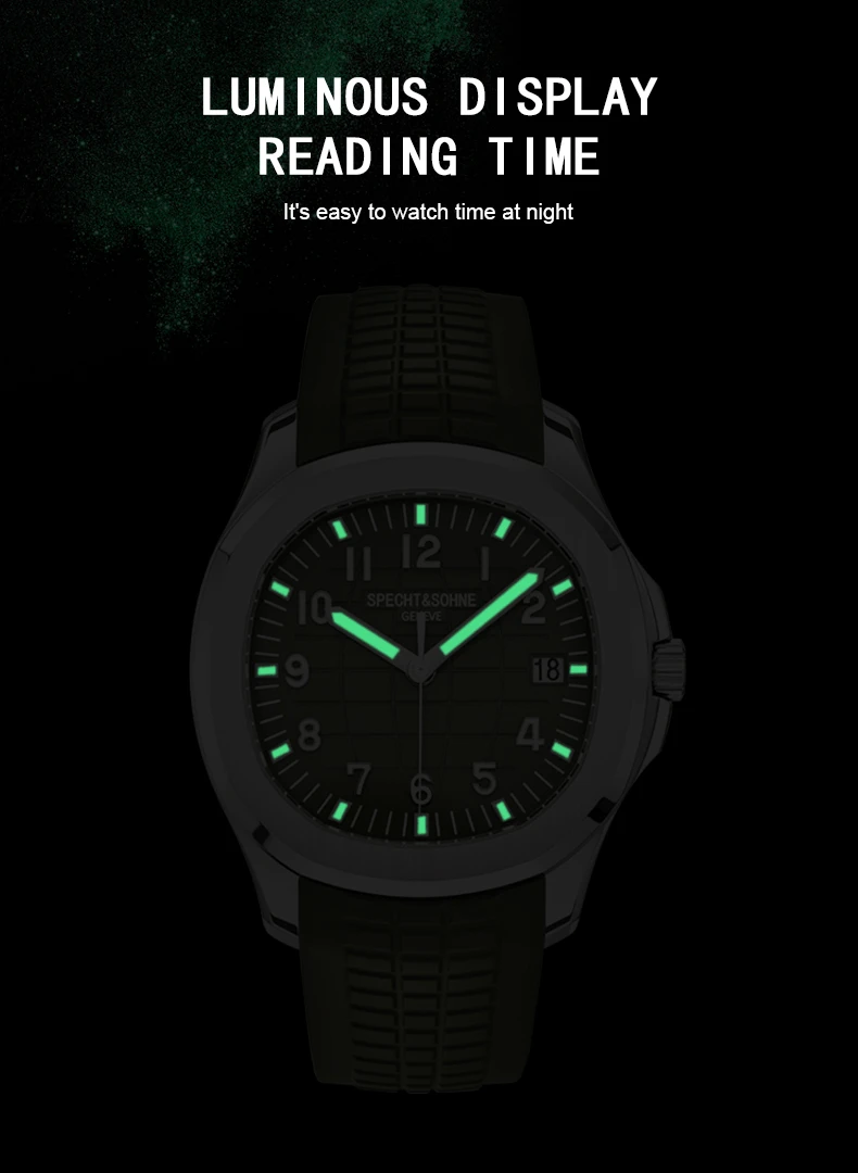 Specht&Sohne Brand Automatic Mechanical Watches Sports Wristwatches Green Sapphire Luminous 50M Waterproof Relogio Masculino