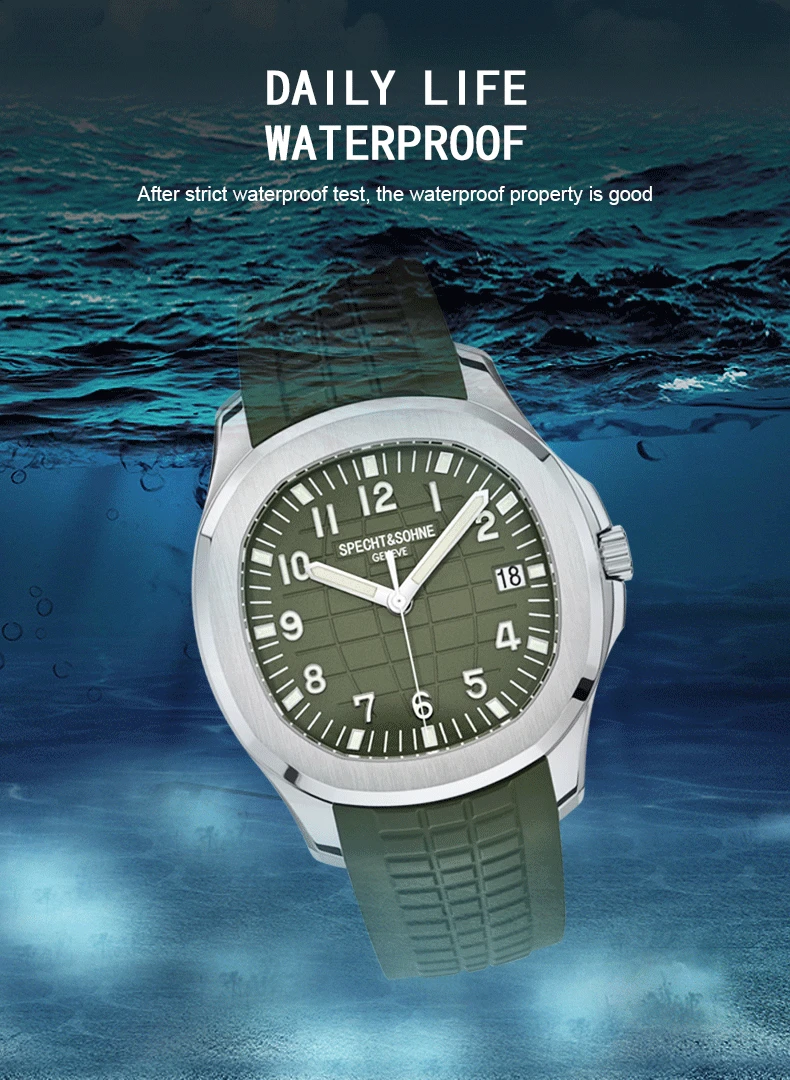 Specht&Sohne Brand Automatic Mechanical Watches Sports Wristwatches Green Sapphire Luminous 50M Waterproof Relogio Masculino