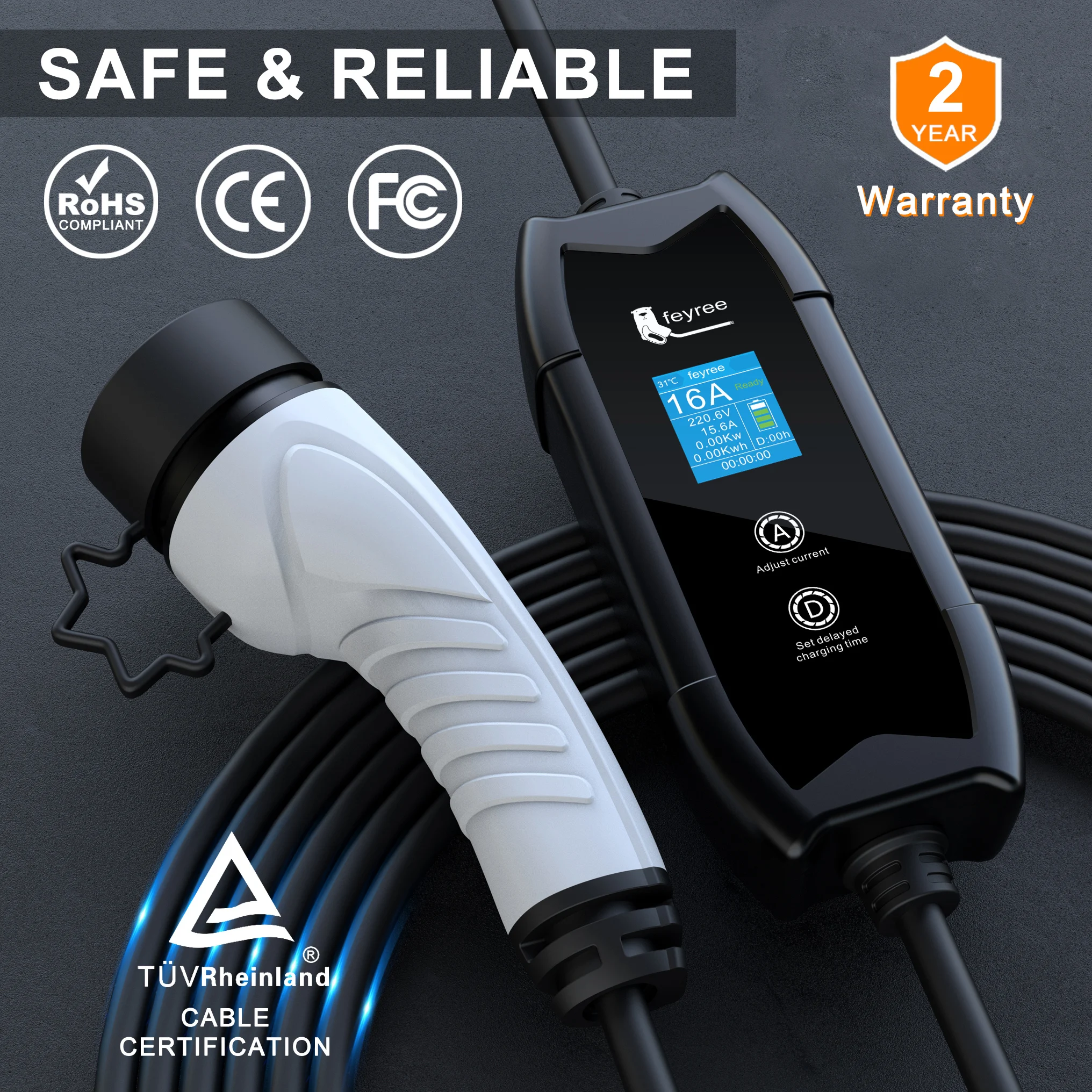 Feyree EV Charger Type2 16A 3.5kW Portable Charging Box 5M Cable GBT Socket Type1 J1772 Adapter for Electric Vehicle Car Charger
