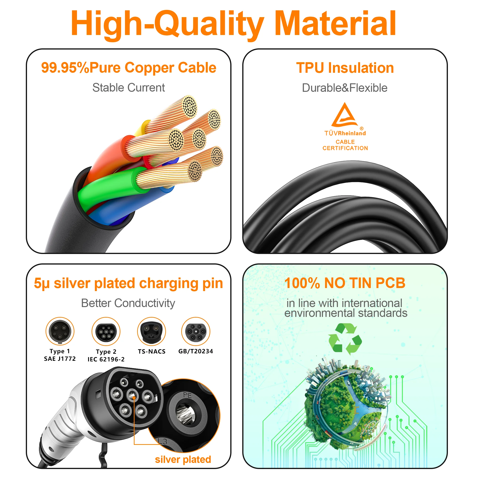 Feyree EV Charger Type2 16A 3.5kW Portable Charging Box 5M Cable GBT Socket Type1 J1772 Adapter for Electric Vehicle Car Charger
