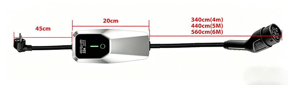 Junsun Type 2 Mode 2 Portable EV Charger 3.5kW 7.4kW 11kW 22kW 6A-32A Adjustable Current IP65 LCD Display Scheduled Charging EU Stock for Electric Cars