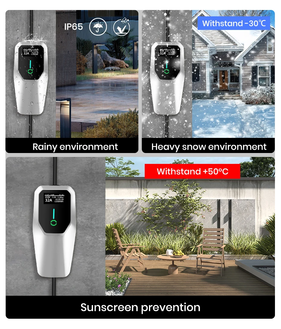 Junsun Type 2 Mode 2 Portable EV Charger 3.5kW 7.4kW 11kW 22kW 6A-32A Adjustable Current IP65 LCD Display Scheduled Charging EU Stock for Electric Cars