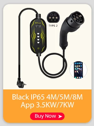 Junsun Type 2 Mode 2 Portable EV Charger 3.5kW 7.4kW 11kW 22kW 6A-32A Adjustable Current IP65 LCD Display Scheduled Charging EU Stock for Electric Cars