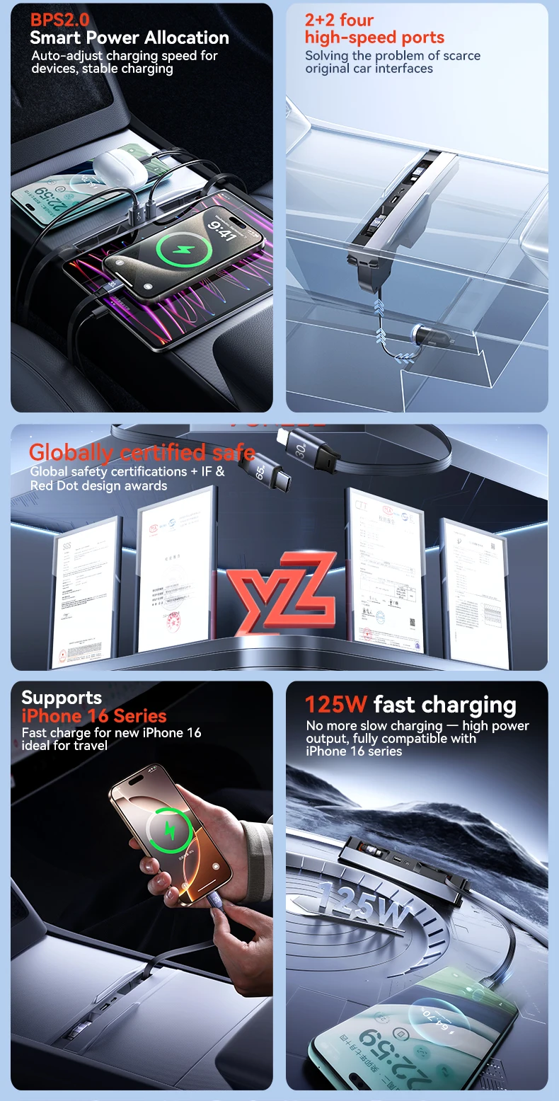 YZ For Tesla Model 3/Y/YLHighland Juniper Docking Station Fast Charger Intelligent Expansion Dock Central Control Charging Shunt