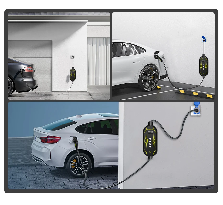 Junsun Type 2 App control Portable EV Charger 6 8 10 13 16 20 24 32A Current Adjustable IP65 Waterproof 3 6KW 7KW Compatible Scheduled Charging Function Touch Button Control Panel 2 Year Warranty for EU Plug Electric Car Hybrid