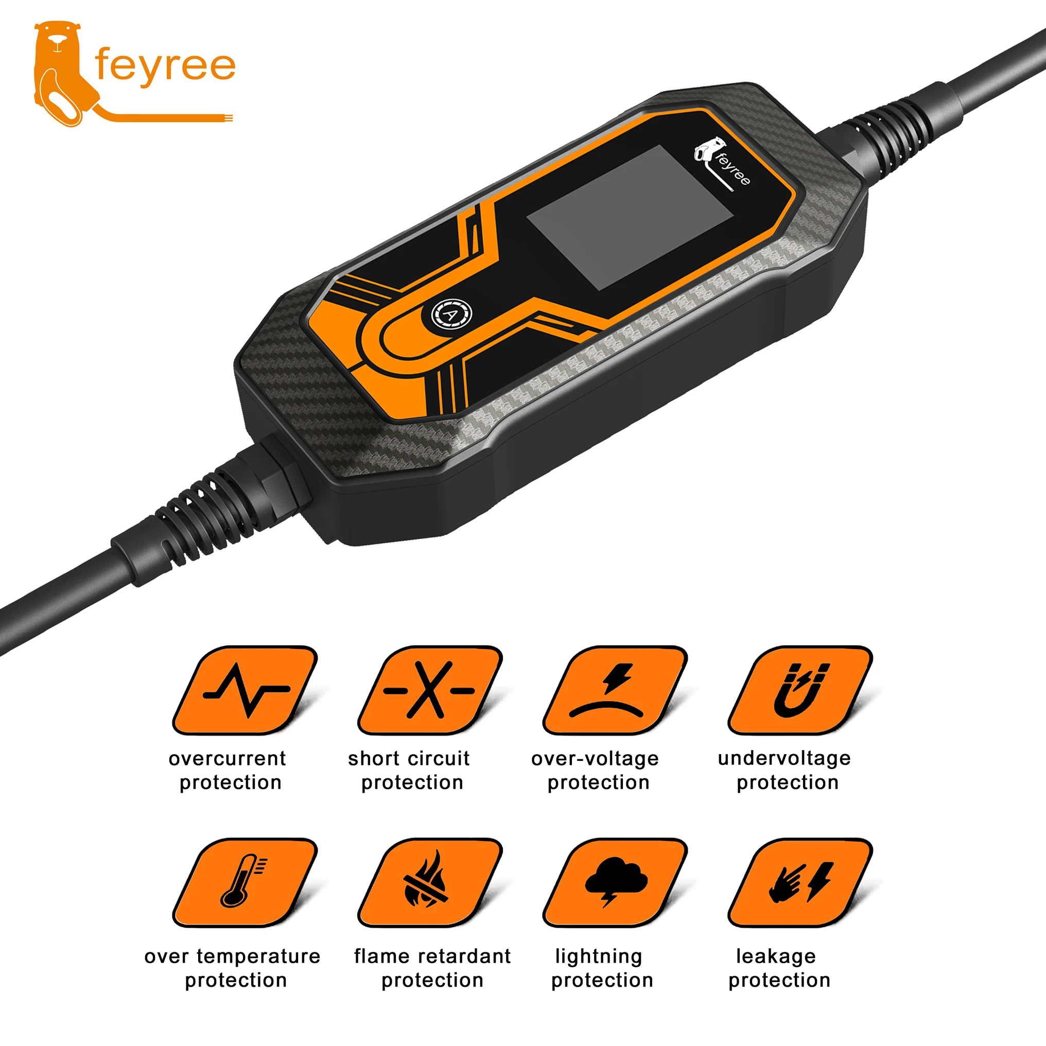 Feyree 11KW Type2 Cable 16A 3Phase EV Portable Charger 32A 7KW EVSE Charging Box 5M Cable CEE Male Plug for Electric Car Charger