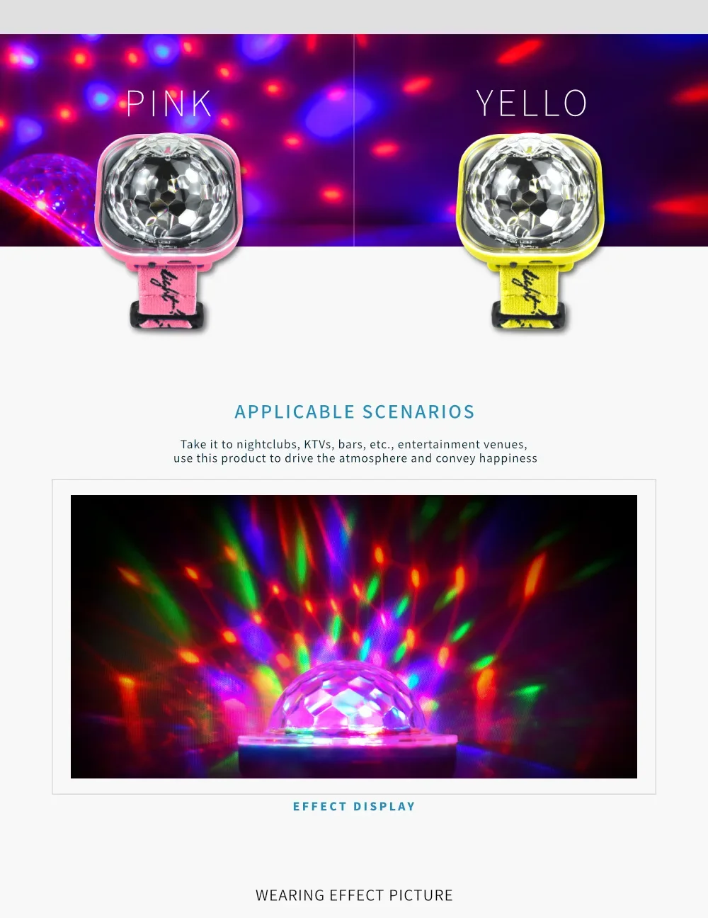 Portable Wearable Wrist Ambient Lamp Stage Light Disco Rechargeable LED Colorful Sound Control Lamp for Disco KTV Home Party Bar