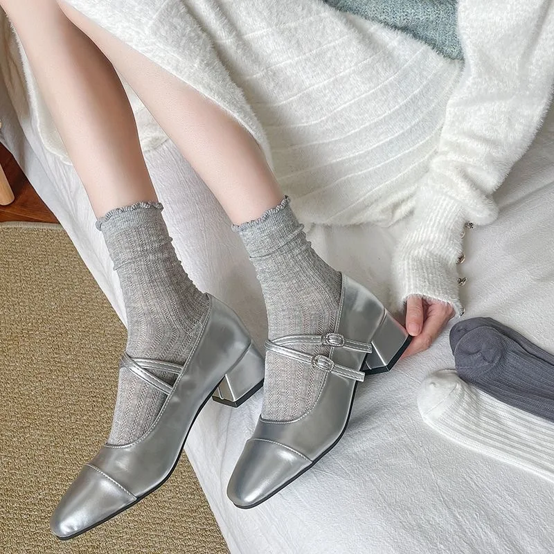 5 Pairs/Lot Women Hollow Mesh Tube Socks Ear Fungus Edge Socks Ins Trendy Spring Summer Loose Mouth Thin Style Girls Pile Socks