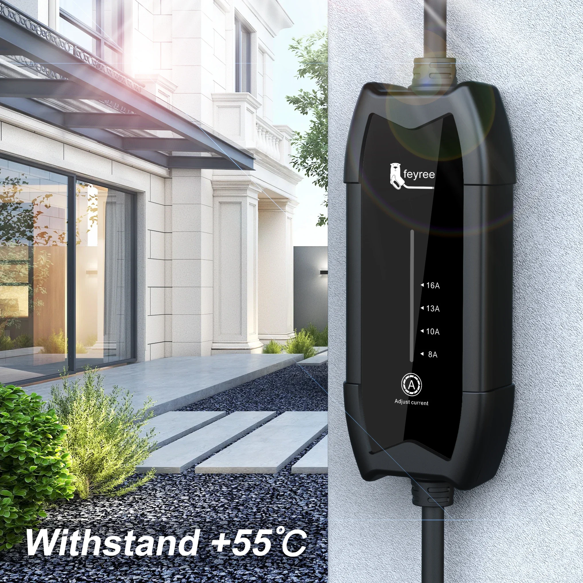 Feyree Type2 3.5KW 16A 1Phase EV Charger Portable Charging Box Current Adjustable 5m Cable Charging Station for Electric Vehicle