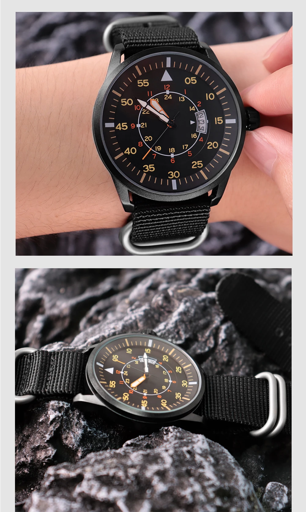 ADDIESDIVE New Men's Analog Watch 50m Waterproof Luminous Watch Fashion Sports Large Dial Men's Quartz Watch with Nylon Strap