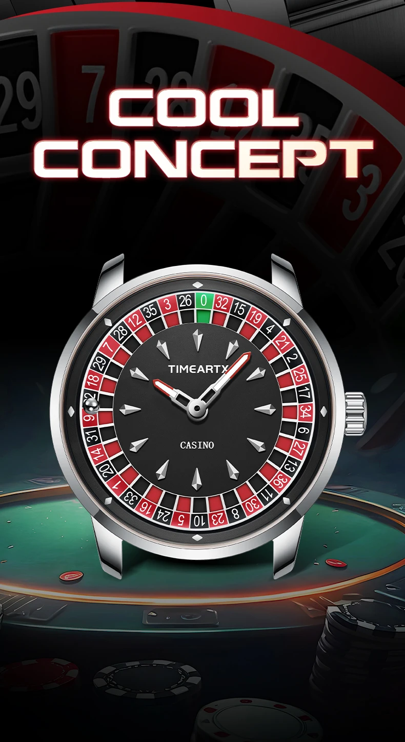 TIMEARTX Brand New Luxury Quartz Watches Man European Roulette Poker Game Wristwatch