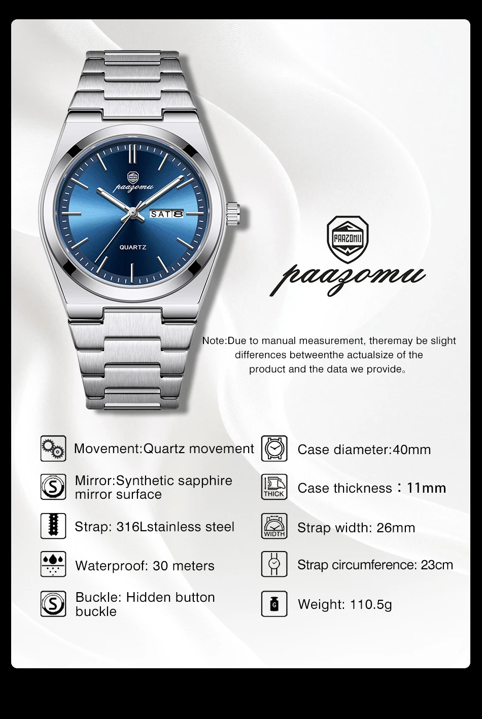PAAZOMU Ultra Thin Quartz Watch Men Women Minimalist Style Waterproof Luminous Wristwatch Comfortable Strap Daily Office Gift
